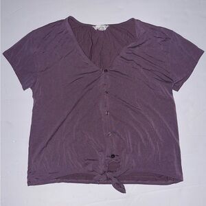 Pink Rose Purple Button-Down V-Neck Top